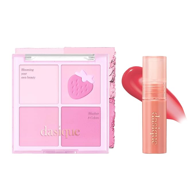 Dasique Blending Mood Cheek Special Edition #06 Berry Smoothie with FREE Juicy Dewy Tint Mini #06 Rose Apple | 4 Blendable Shades in Lightweight Smooth Powder | Korean Makeup-VivaGrace Women