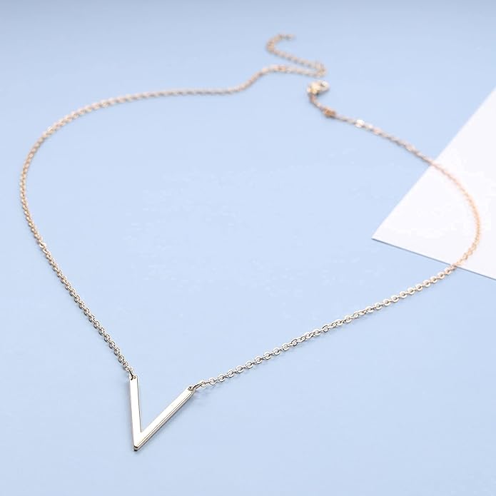 Letter V Pendant Necklace Monogram Necklace Choker Minimalist Initial V Necklace Simple Everyday Necklace Chain Jewelry for Women-VivaGrace Women