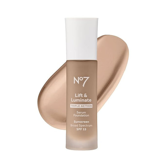 No7 Lift & Luminate Triple Action Serum Foundation - Calico - Liquid Foundation Makeup with SPF 15 for Dewy, Glowy Base - Radiant Serum Foundation for Mature Skin (30ml)-VivaGrace Women