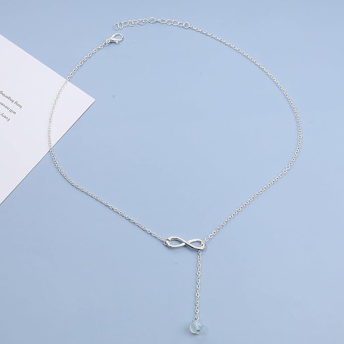 Boho Crystal Infinity Necklace Gold Y Necklace Minimalist Crystal Y Lariat Necklace Chain Jewelry for Women and Girls-VivaGrace Women