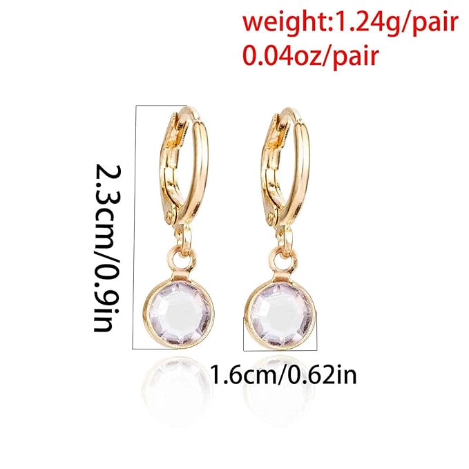 Round Bezel Dangle Earrings Gold Crystal Quartz Earrings Faceted Gemstone Earrings Tiny Circular Leverback Earrings Jewelry for Women and Girls-VivaGrace Women