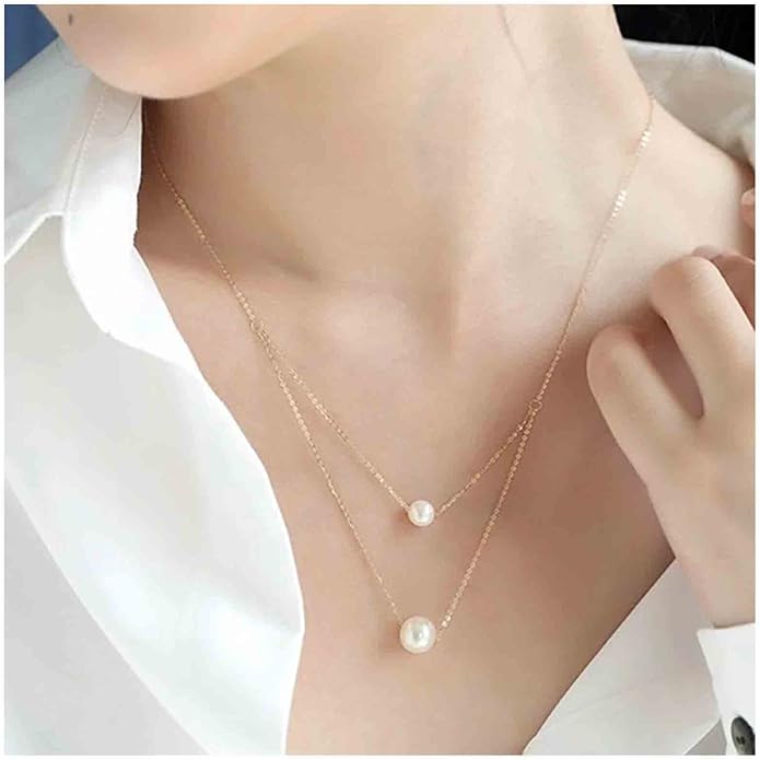 Boho Layered Pearl Necklace Choker Gold Pearl Pendant Necklace Multi Layer Vintage Necklace Chain Bridal Necklace Jewelry for Women and Girls-VivaGrace Women