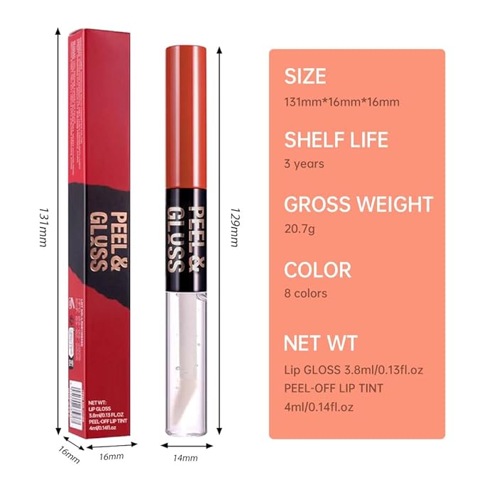 2Pcs Peel Off Lip Gloss Tattoo and Lip Oil 2-in-1, Lip Stain Peel Off Masque - Peel Off Lip Tint ,Long Lasting Waterproof Transfer-proof Lip Mask Lip Gloss Peel Off Lip Liner,Stay Lip Makeup 05#+08#-VivaGrace Women