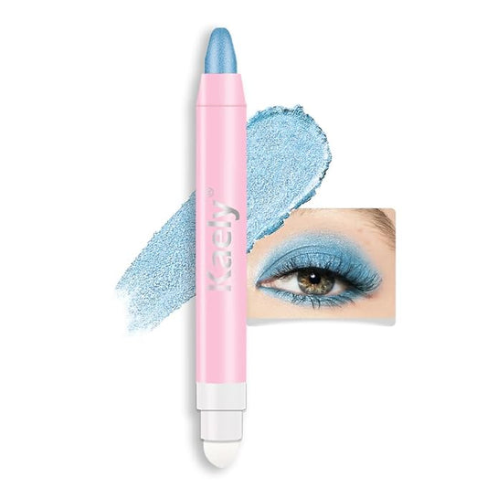 Kaely 2in1 Cream Eye Shadow Brightener Sticks for Eyes, Pencil Eyeshadow Applicator Stick Waterproof Pigmented, Eye Shadow Palette Highlighter Makeup, sombras para ojos, 10 Sky Blue Shimmer-VivaGrace Women