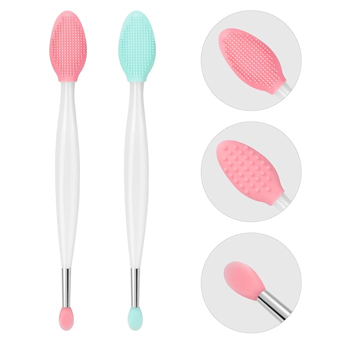 Unaone Lip Scrub Brush - 2 PCS Dual-ended Lip Scrubber Exfoliator and Silicone Lip Brush, 3-in-1 Silicone Lip Scrub Tool Lip Mask Applicator, Gentle Exfoliator & Applicator for Soft-VivaGrace Women