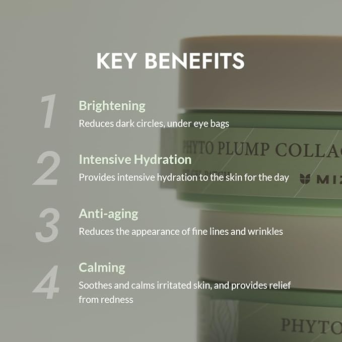 MIZON Phyto Plump Collagen Eye Gel Patch with Moringa, Triple Hyaluronic Acid, and Botanical Extracts for Brightening, Hydration, and Elasticity – 60pcs – Improves Vitality and Glow-VivaGrace Women
