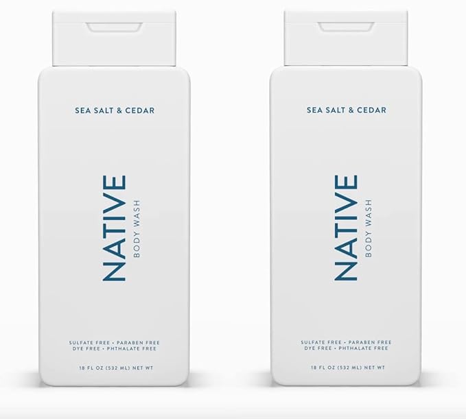 Native Body Wash Contains Naturally Derived Ingredients | For Women & Men, Sulfate, Paraben, & Dye Free Leaving Skin Soft and Hydrating | Sea Salt & Cedar 18 oz - 2 Pk-VivaGrace Women
