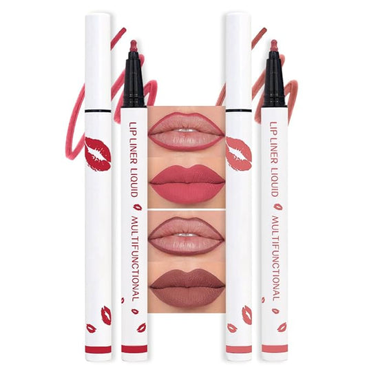 2Pcs Longwear Liquid Lip Liner Stain Marker Pen Set Long Lasting Waterproof, Pink Red Maroon Dusty Mauve Matte 24 Hour Lip Liner and Lipstick Combo, Color Stay Lipliner All Day, Lips Stain peel off-VivaGrace Women