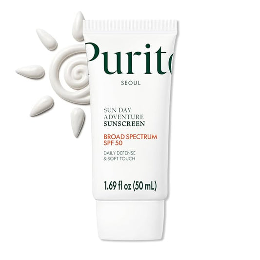 PURITO Sun Day Adventure Korean Sunscreen Smoothest and Lightest Texture Broad Spectrum SPF 50 UVA & UVB Protection No White Cast Oil Free For All Skin Types Vegan Daily Skin Care 50ml, 1.69 fl.oz-VivaGrace Women