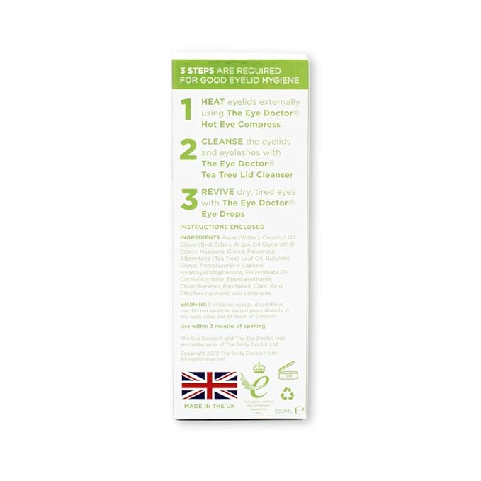The Eye Doctor Tea Tree Lid Cleanser 100ml – Daily Eyelid Hygiene Remove Debris & Make-up Eyelid Eyelashes – For Sensitive Eyes – Contains Tea Tree Oil Argan Oil Coconut Oil & Micellar Water