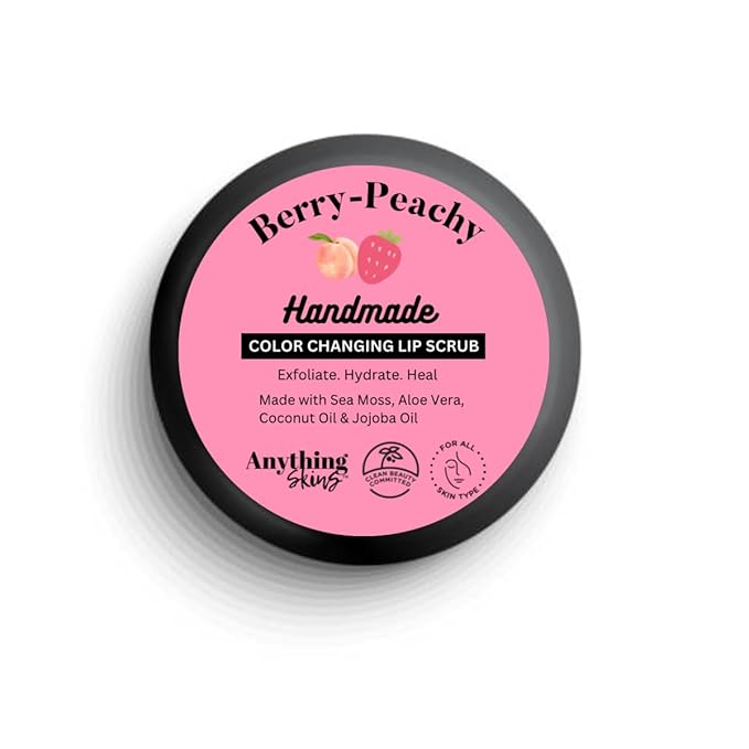 Handmade Anything Skins 100% Natural Color Changing Lip Scrub Conditioning Moisturizing Exfoliator Gentle Exfoliant, Sugar Polish and Scrubber for Chapped Dry Lips, 1oz (Berry Peachy, 1oz)-VivaGrace Women