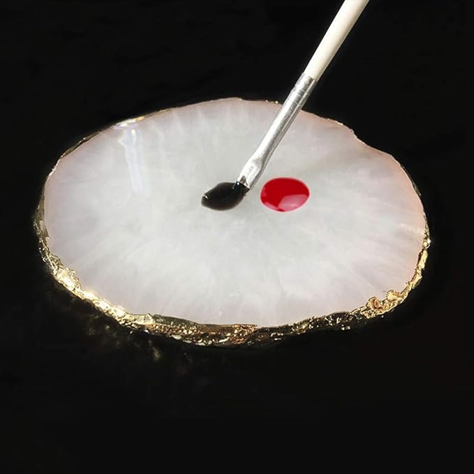 Kalolary Resin Stone Nail Art Palette, Nail Art Cosmetic Mixing Palette Color Mixing Pigment Plate Polish Holder Drawing Color Palette Nail Art Painting Gel Palette Manicure Tool (White)-VivaGrace Women