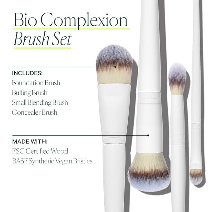Well People Bio Complexion Brush Set, 4-Piece Face Brush Set For All Complexion Products, For Liquids, Powders & Creams, Cruelty-free Bristles-VivaGrace Women