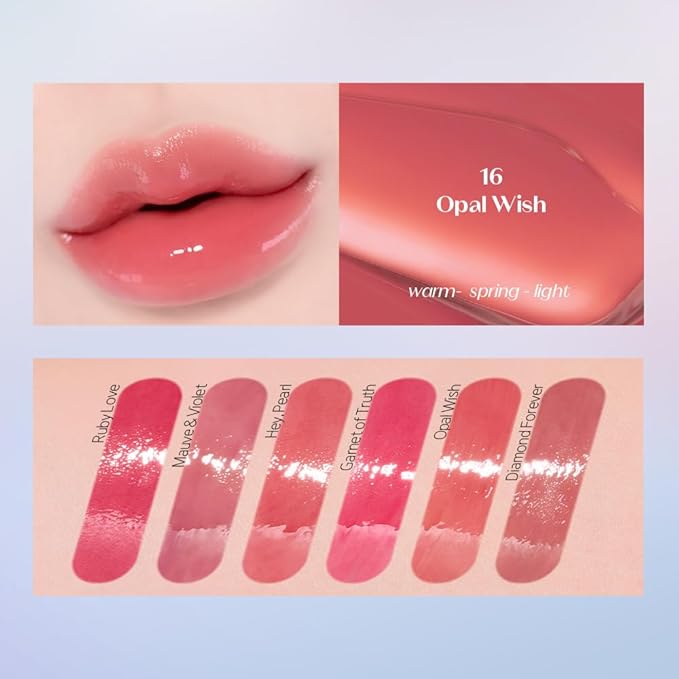 ETUDE Over Glowy Lip Stain Tint #16 Opal Wish | Non-Sticky Vegan Lip Tint | Moisturized & Long-lasting Lip Gloss | Daily Tint for Dry Lips, Korean Makeup-VivaGrace Women