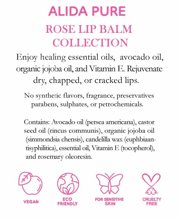 Rose Lip Balm Collection, Vegan Set, Beeswax Free, with Organic Jojoba and Avocado Oil, Vitamin E, Natural Moisturizer for Dry, Chapped Lips, 3 Tube Set-VivaGrace Women