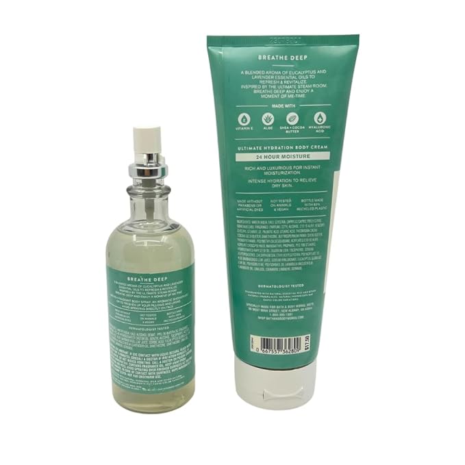 Bath & Body Works Aromatherapy Breathe Deep Eucalyptus & Lavender Gift Set with a Red Bow for Holidays & Gifts – Essential Oil Mist & Body Cream-VivaGrace Women