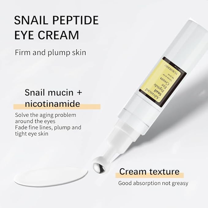 Snail Peptide Eye Cream for Dark Circles, Puffiness and Wrinkle, Snail Mucin & Nicotinamide, Moisturizing, Hydrating, Firming, Massage Ball, 17ml-VivaGrace Women