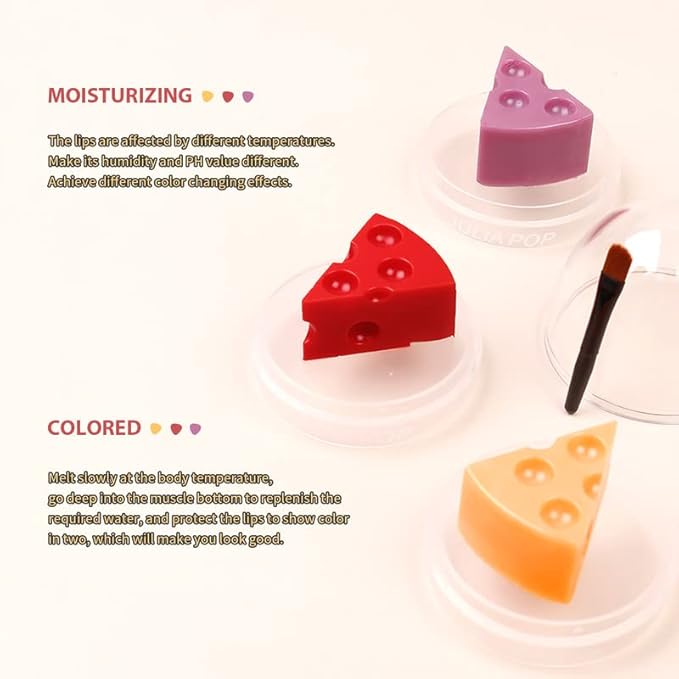 AKARY Cheese Shaped Tinted Lip Balm, Natural Moisturizing Lip Care All-day Moisture, Daily Lip Balm for Chapped Cracked Dry Lips, Soothing, & Refreshing, Hydration Treatment & Sleeping Care, 0.28oz-VivaGrace Women
