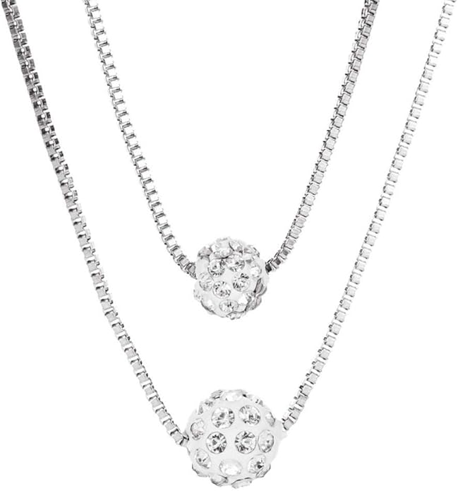 Bohemian Multi-layer Necklace Full Rhinestone Ball Pendant Fashion Silver Necklaces Chain Jewelry For Woman and Girls-VivaGrace Women