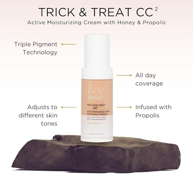 Hey Honey Trick and Treat CC Cream SPF 46 | Active Moisturizing Color Correcting Cream with Honey & Propolis | Best Cover For Rosacea, Skin Redness & Mature Skin | Cruelty-Free | 1 oz (Deep)-VivaGrace Women
