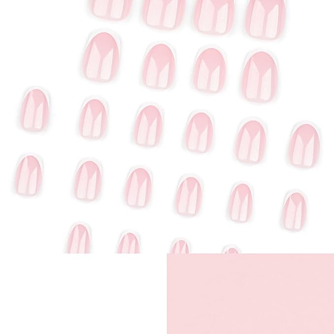 White French Tip Press on Nails Glitter Short Almond Fake Nails Glossy Design Sparkly False Nails Glue on Nails with Full Cover Acrylic Stick on Nails for Women Nails Manicure Decoration 24 Pcs