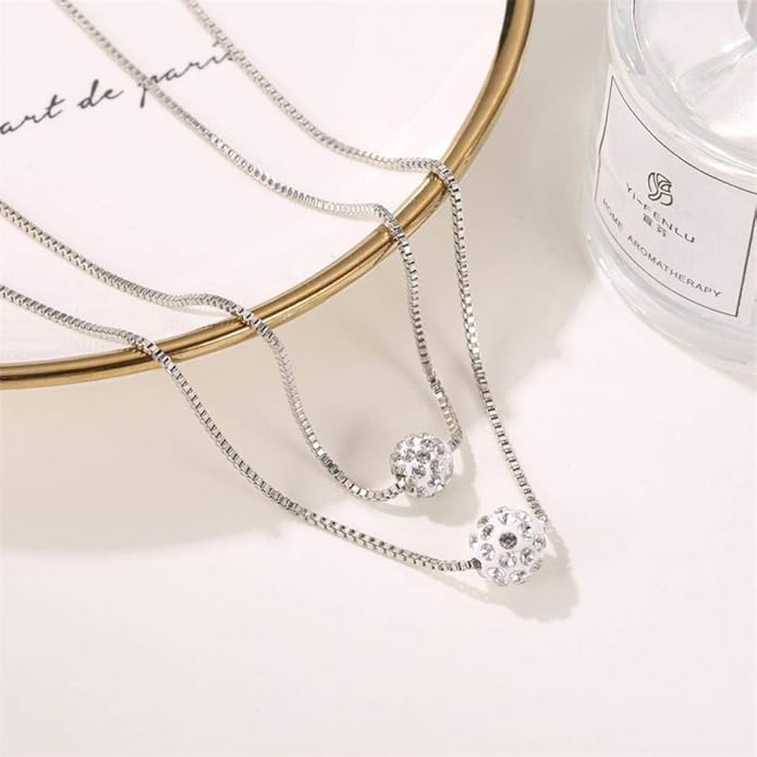 Bohemian Multi-layer Necklace Full Rhinestone Ball Pendant Fashion Silver Necklaces Chain Jewelry For Woman and Girls-VivaGrace Women
