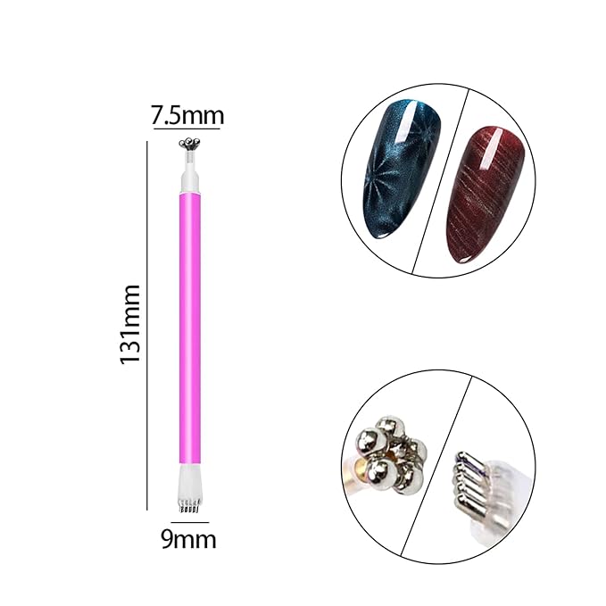 JERCLITY 9 Pieces Nail Magnet Tool Set Double-Head Flower Design Nail Magnet Pens Magnet Stick 3D Magnetic Cat Eye Gel Polish Nail Art for UV Gel Line Strip Multi-Function Magnet Board Nail Art Tool