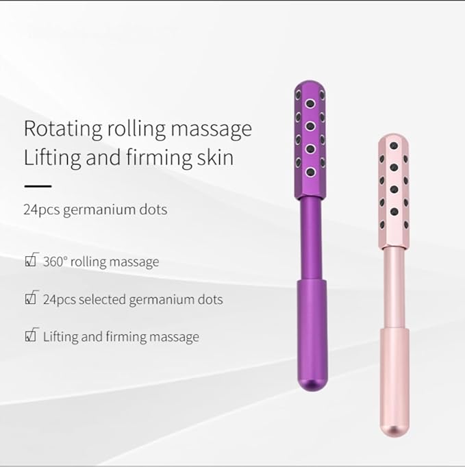24-Stone Facial Roller - Cooling Face & Neck Massager Tool for Skin Rejuvenation | 360° Contouring with Germanium Stones & Aircraft Aluminum | Portable 7.6" Beauty Roller - Purple-VivaGrace Women
