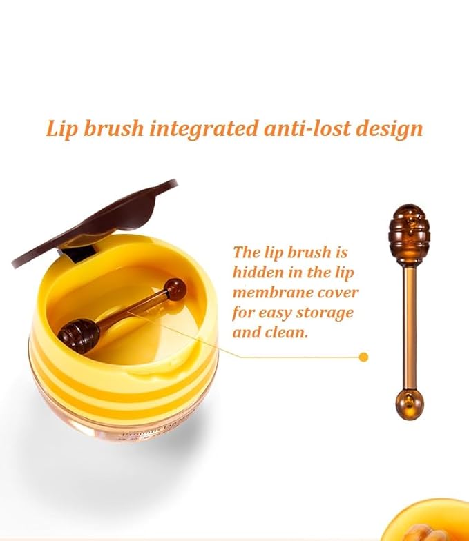 Bee Lip Balm Honey Pot,Honey Lip Mask Propolis Moisturizing Lip Balm with Stick,Hydrating and Prevention Dry and Cracked Lip Scrubs Exfoliator (2 PCS, Honey & Strawberry)-VivaGrace Women
