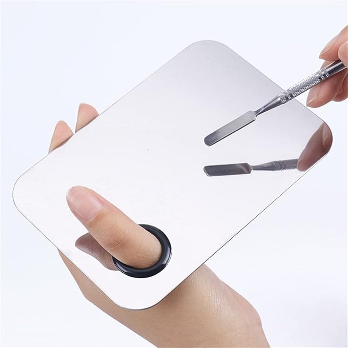 Makeup Mixing Palette,Stainless Steel Foundation Palette Cosmetic Mixing Makeup Palette Eye Shadow Eyelash Makeup Plate with Spatula Rod for Mixing Foundation Eye Shadow Eyelash Nail Art-VivaGrace Women