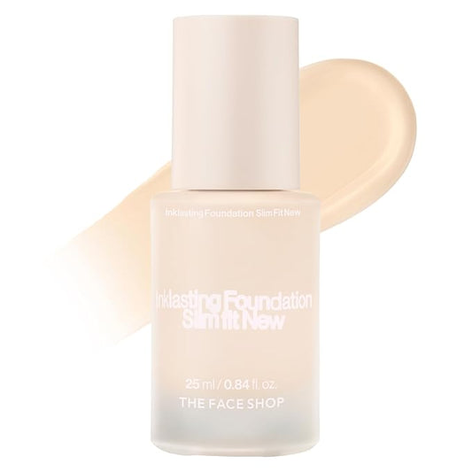 THE FACE SHOP Ink Lasting Liquid Foundation, Full Coverage, 72‑Hour Wear Semi‑Matte Finish, Makeup with Bakuchiol, N010 Ivory, 0.84 Fl. Oz.-VivaGrace Women