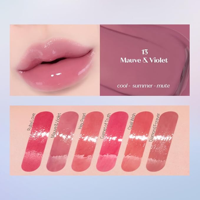 ETUDE Over Glowy Lip Stain Tint #13 Mauve Violet | Non-Sticky Vegan Lip Tint | Moisturized & Long-lasting Lip Gloss | Daily Lip Stain for Dry Lips, Korean Makeup-VivaGrace Women