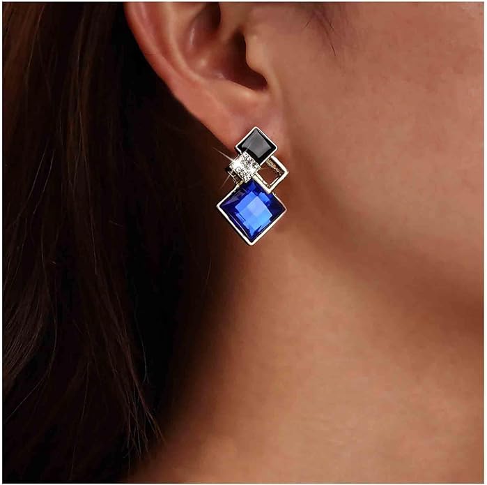 Vintage Crystal Square Drop Earrings Black Square Stud Earrings Gold Hollow Square Dangle Earrings Black Onyx Square Earrings Jewelry for Women-VivaGrace Women