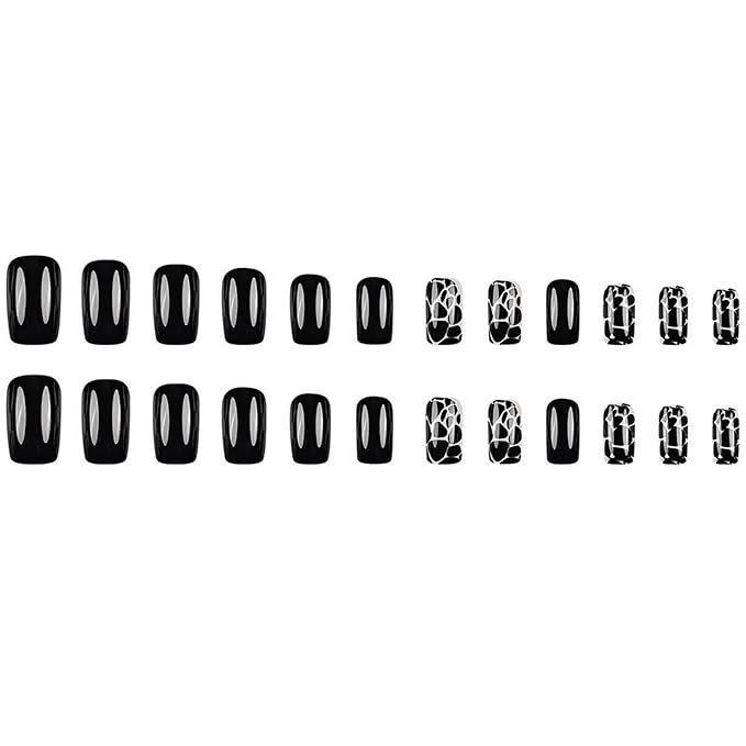 24 Pcs Black Press on Nails Short Square Shaped Fake Nails with Leopard Design Glossy Reusable False Nails Full Cover Acrylic Nails Stick on Nails for Women Nails Manicure Decoration