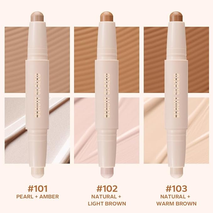 Double head contour stick, Highlight & Contour Bronzer Stick, durable and waterproof contour stick set, facial makeup contour face cream (03#Bronzer contour and glow sticks) -VivaGrace Women