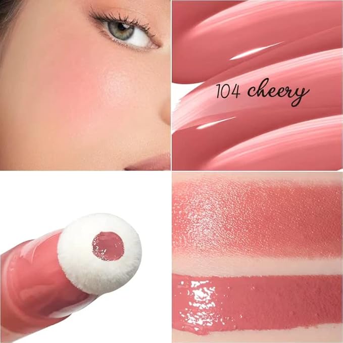 Blush Beauty Wand, Liquid Face Blush Contour Wand with Cushion Applicator, Smooth Cream Blush Wand Natural Matte Finish, Lightweight Blendable Blush Stick Makeup for Cheek,104 Dark Rose-VivaGrace Women