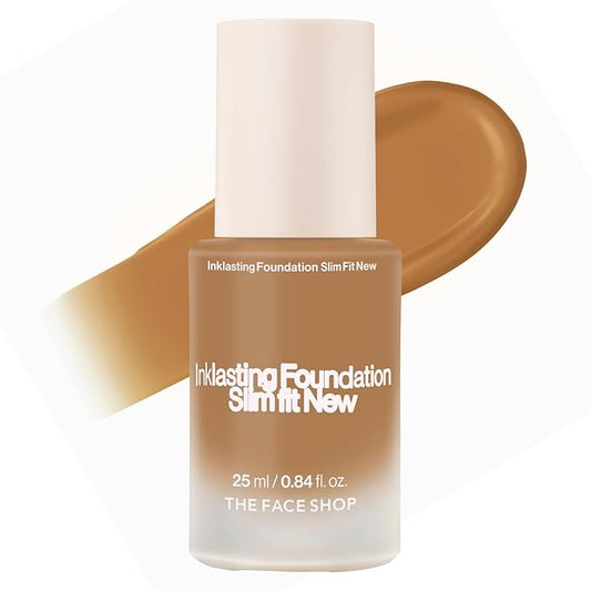 THE FACE SHOP Ink Lasting Liquid Foundation, Full Coverage, 72‑Hour Wear Semi‑Matte Finish, Makeup with Bakuchiol, W410 Walnut, 0.84 Fl. Oz.-VivaGrace Women