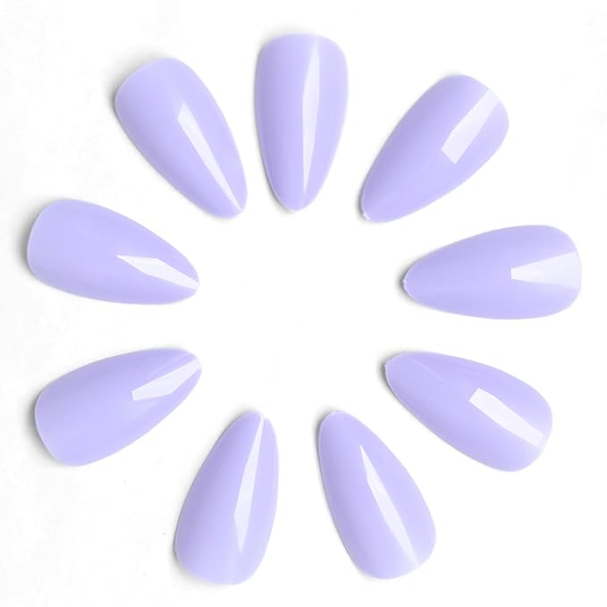LoveOurHome 240pc Medium Almond Press on Nails Colored PurpLE Fake Nail Tips Full Cover Artificial Fingernail French Stiletto Manicure with Adhesive Tabs for Women Girls