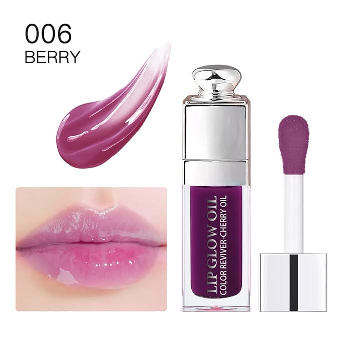 Hydrating Lip Glow Oil, Moisturizing Plumper Lip Gloss, Transparent Plumping Balm, Tinted Balm Care 0.2 OZ - 006 BERRY-VivaGrace Women