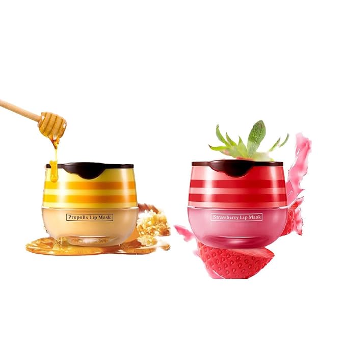 2 Pcs Honey Pot Lip Balm, Moisturizing Restors Moisture Bee Lip Mask for Dry Lips Lip Mask.(Honey)-VivaGrace Women