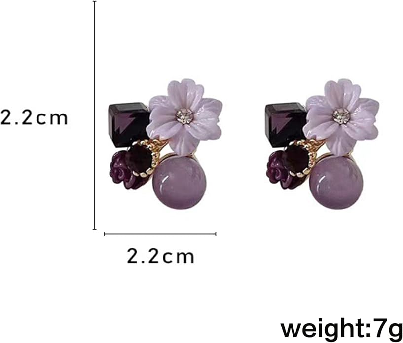 Boho Amethyst Flower Drop Earrings Vintage Purple Rhinestones Flora Petal Earrings Statement Purple Rose Studs Wedding Prom Geometric Crystal Flower Earrings Jewelry for Women-VivaGrace Women