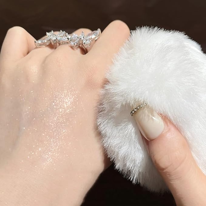 Highlight Glitter Powder Ball,White Shimmer Highlighter Makeup Powder Puff,Comfortable and Cute Plush Long-Lasting Body Shine for Various Occasions-VivaGrace Women