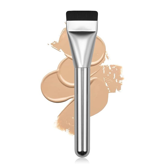 Flat Foundation Brush,Korean Makeup Brush Spatula Facial Brush for Liquid Foundation,Premium Face Makeup Brush for Blending Cream (Silver)-VivaGrace Women