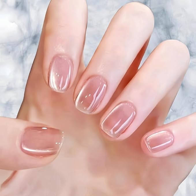 Cat Eye Pink Press On Nails Short Square 30 Pcs, Flower Designer Reusable Acrylic Fake Nails with Glue, Glossy Soft Gel Nails Wedding and Party, Stick On Glue On Nails, Nails for Women Gift