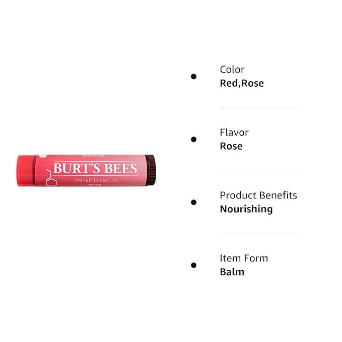 Burt's Bees Tinted Lip Balm, Rose, 0.15 Ounce (Pack of 4)-VivaGrace Women
