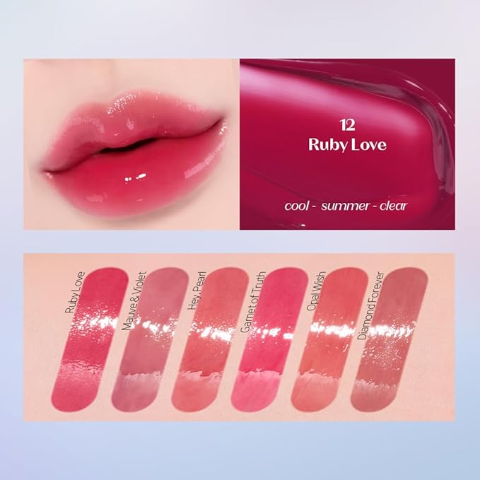 ETUDE Over Glowy Lip Stain Tint #12 Ruby Love | Non-Sticky Vegan Lip Tint | Moisturized & Long-lasting Lip Gloss | Daily Tint for Dry Lips, Korean Makeup-VivaGrace Women
