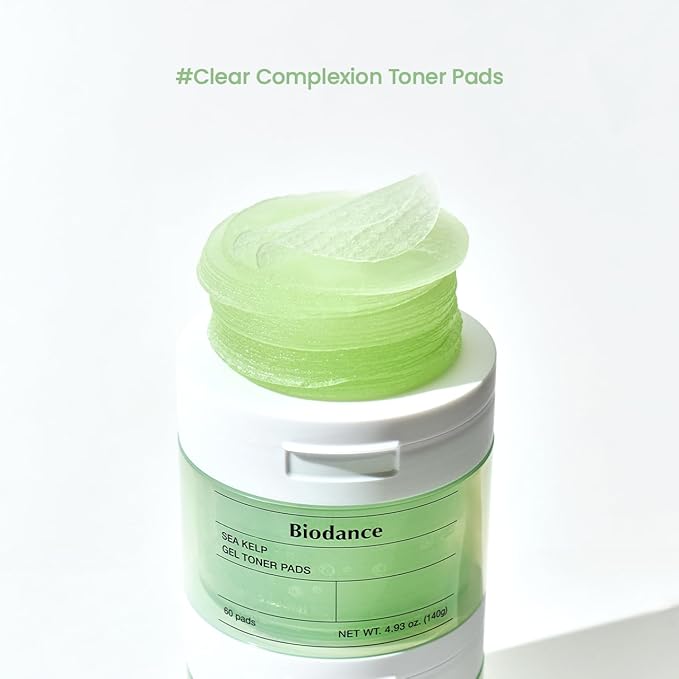 Biodance Sea Kelp Gel Toner Pads, Calming & Soothing for Sensitive Skin, Oil & Sebum Control, Blemish Care, Gentle Exfoliating Toner Pads, Korean Skincareㅣ4.93 fl.oz.(140g)*60Pads-VivaGrace Women