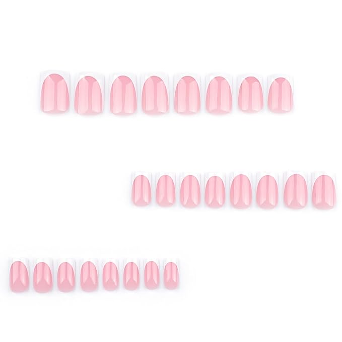 24Pcs French Short Press on Nails with Jelly Glue White French Tip Press On Acrylic Nails Nude Pink False Nail Tips Reusable Cute Finger Manicure Decorations for Women