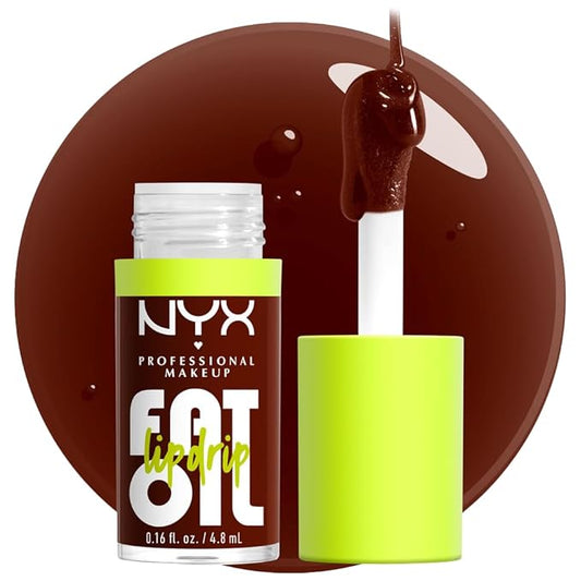 NYX PROFESSIONAL MAKEUP Fat Oil Lip Drip, Moisturizing Lip Oil Gloss, Vegan Tinted Formula, Up to 12 HR Hydration - Status Update (Rich Chocolate)-VivaGrace Women