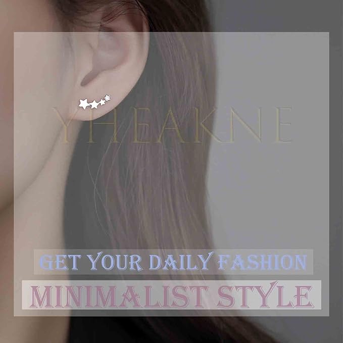 Boho Rhinestone Star Ear Climber Earrings Silver Cluster Star Earrings Minimal Crawler Earrings Vintage Studs Earrings Jewelry for Women and Girls-VivaGrace Women
